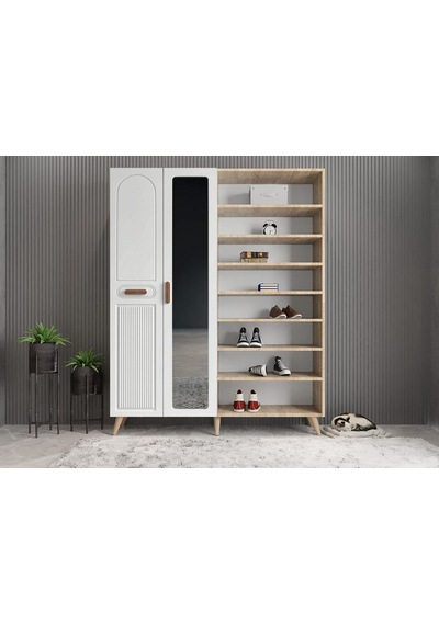 Zenon Membran 4 Kapaklı Portmanto Montaj Dahil Meşe Beyaz 140 Cm