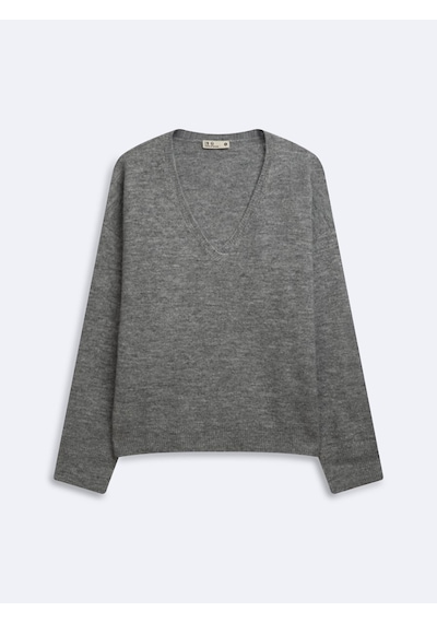 LTB Relaxed Fit V Yaka Triko Gri Kazak