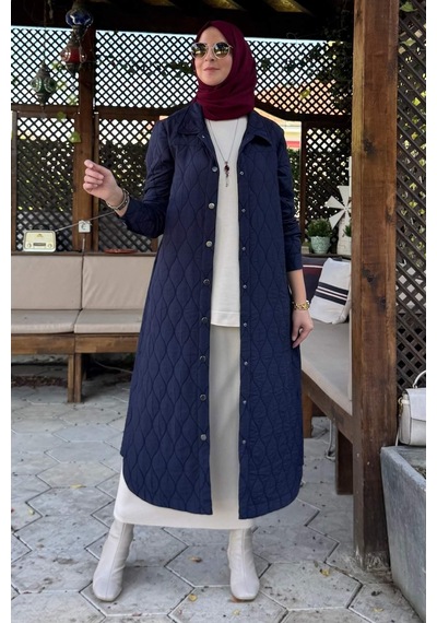 Rabia Şamlı Elmas Kapitone Kap Lacivert Normal