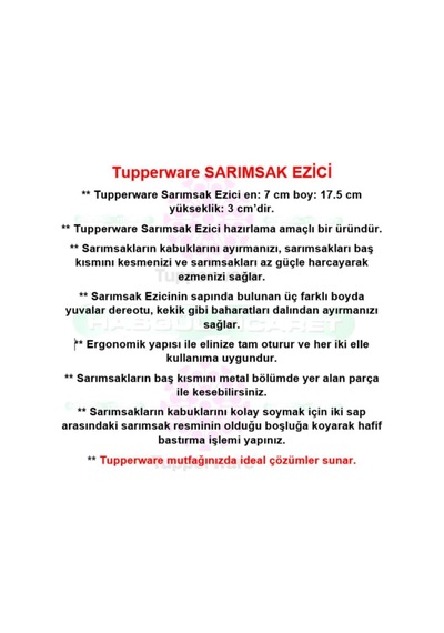 Tupperware Sarımsak Ezici Hsgl 7695172249324