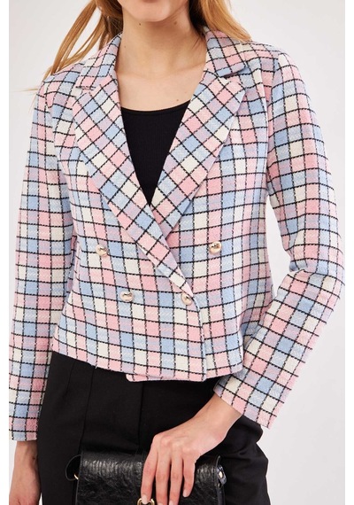 Armonika Kadın Çok Renkli Kruvaze Yaka Tüvit Crop Ceket Arm-24k001014 -