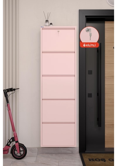 Ceha Kilitli 5'li Metal Ayakkabılık - Toz Pembe/blush K.AYK-5/M3885/KL Mavi