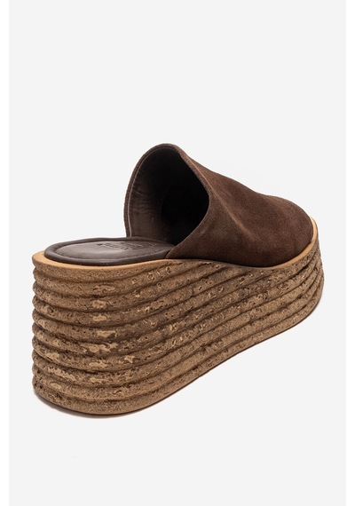 Luvishoes Marc Kahverengi Süet Hakiki Deri Dolgu Topuklu Kadın Terlik