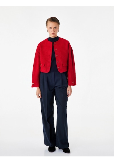 Koton Uzun Kollu Cepli Viskon Karışımlı Düğmeli Oversize Kruvaze Yaka Blazer Ceket Kırmızı Koton Uzun Kollu Cepli Viskon Karışımlı Düğmeli Oversize Kruvaze Yaka Blazer Ceket Kırmızı