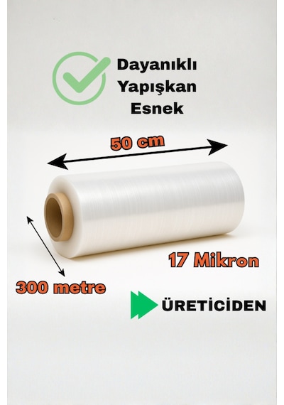 Palet Streç Film 50 Cm 300 Metre 17 Mikron Eşya Sarma Paketleme Taşınma Nakliyat Ambalajı
