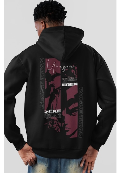 Sevbano Eren Yeager Zeke Yeager Attack On Titan Anime Sırt Baskılı Unisex Siyah