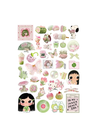 41 Adet Strawberry Matcha Pembe Yeşil Kawaii Tatlı Sticker Seti - Etiket Seti Scrapbook Bullet Journal