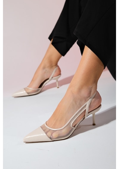 Luvishoes Ravenna Bej Kadın Sivri Burun Arkası Açık İnce Topuklu Ayakkabı Bej