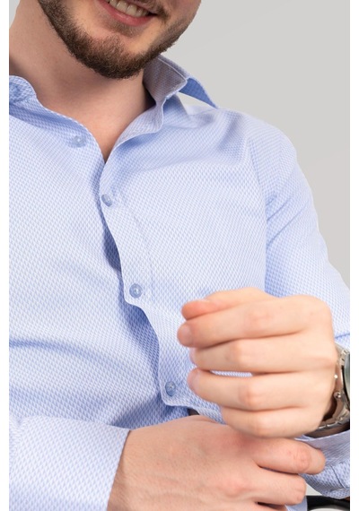 Mavi Gölge Desenli Slimfit Erkek Gömlek Mavi