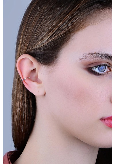 Gümüş Rodyumlu Renkli Taşlı Sıkıştırmalı Kıkırdak Küpe Ear Cuff