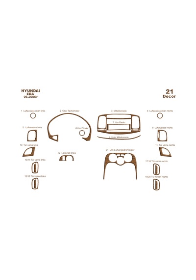 Hyundai Accent Era Torpido Kaplama 2006-2010 21 Parça Açık Meşe