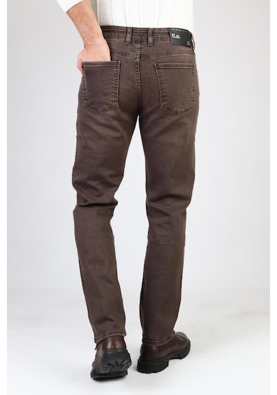 HLT Jeans Erkek Kahverengi Regular Fit Rahat Kesim Esnek Likralı Denim Jeans Kot Pantolon 001