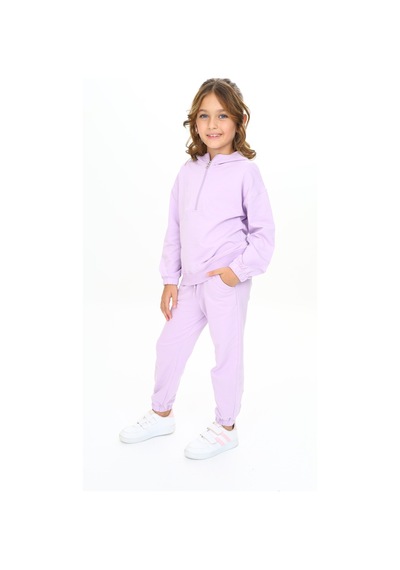 Toontoy Kids Toontoy Kız Çocuk Kapüşonlu Yarım Fermuar Detaylı Eşofman Takım Lila