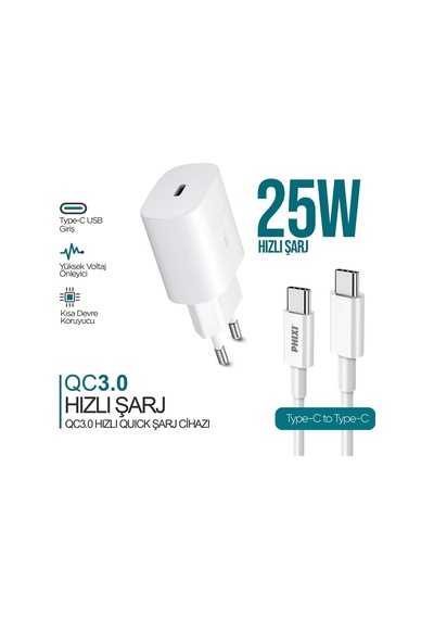 Phixi Ultimate Upd4125t 25w Pd Girişli Type-c Hızlı Şarj Cihazı Siyah