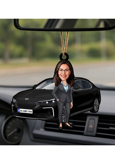 Bk Gift Kişiye Özel Kadın Oltu Renk Togg Karikatürlü Ahşap Plakalı Araba Dikiz Ayna Süsü-2 , Arkadaşa Hediye, Sevgiliye Hediye, Araba Hediyesi Kobitme
