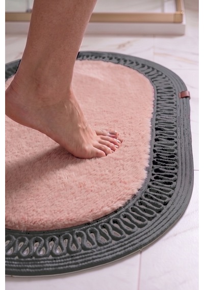 Banyo Paspası Takımı 60x100+40x60 Cm İç Trikot Pembe & Antrasit Gri