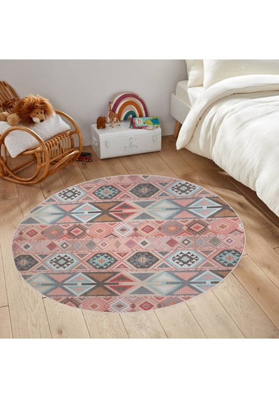 Rovigo Home Dijital Baskı Yıkanabilir Kaymaz Taban Yuvarlak Halı RVG7159 Çok Renkli