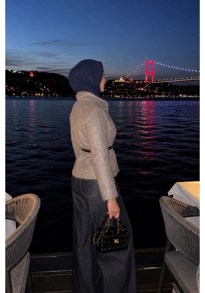 Verymoda Simli Saçaklı Mont F1838 Gri