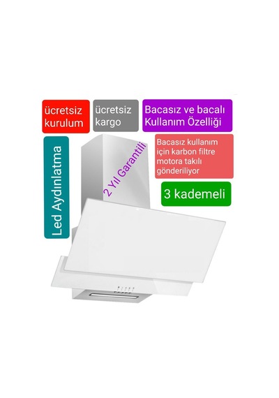 Bacasız ve Bacalı Kullanım Beyazcam Davlumbaz Karbon Filtre Dahil