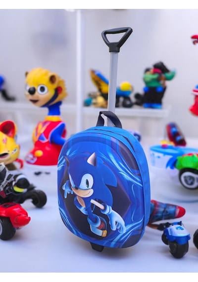 Sonic Anaokulu Kreş Çocuk Valiz Sırt Çantası Çekçekli Sonic Teker