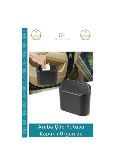 Otoaksesuar Araç İçi Ergonomik Hijyenik Dayanıklı Otomobil Çöp Kutusu Kapaklı Organize Siyah