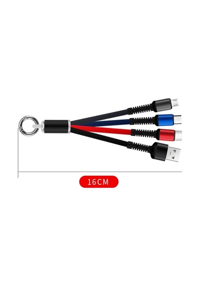 Dgc Avm Işıklı Anahtarlık Model 3 İn 1 Usb Çıkışlı Mikro,type-c Ve İphone Uyumlu Şarj Kablosu Siyah