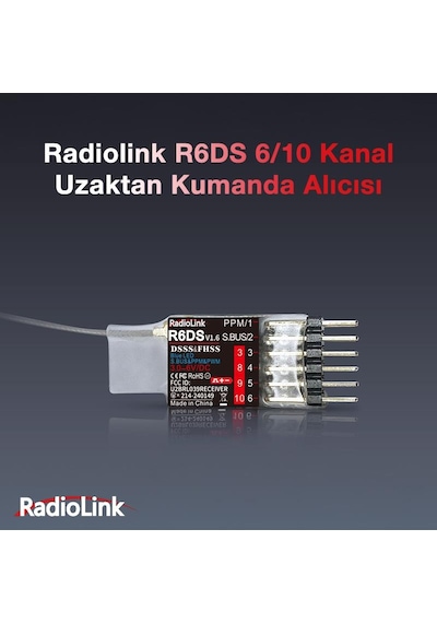 Radiolink R6ds 10 Kanal Uzaktan Kumanda Alıcısı Receiver Pwm+ppm&s-bus At9&at9s&at10&at10ıı İle Uyumludur