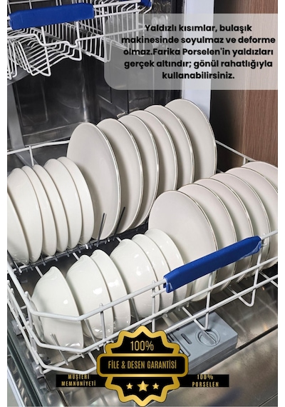 Şems 24 Parça 6 Kişilik Altın Yaldız Porselen Yemek Takımı