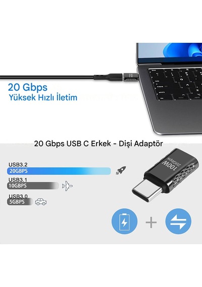 Erkek Dişi Typec Adaptör 100w 20gbps 8k Dişi Erkek Typec Adaptör