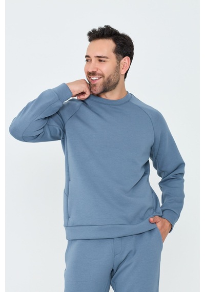 White Stone Mavi Pamuklu Erkek Basic Sweatshirt Blue