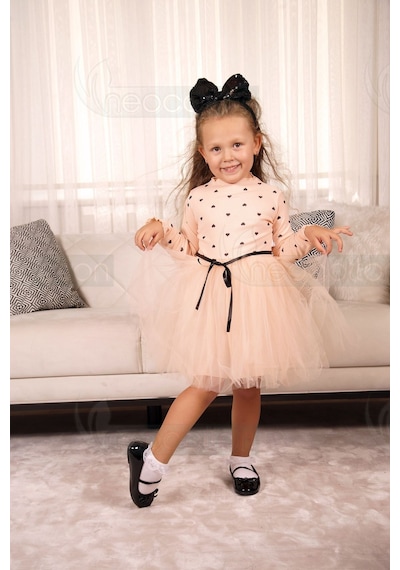 Kız Bebek-çocuk Uzun Kollu Doğum Günü Ve Özel Günler İçin Kalpli Tüllü Astarlı Elbise SOMON Kız Bebek-çocuk Uzun Kollu Doğum Günü Ve Özel Günler İçin Kalpli Tüllü Astarlı Elbise SOMON
