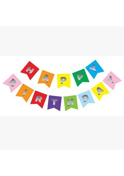 Renkli Gümüş Happy Yaldızlı Banner