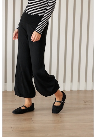 Nisan Beli Katlamalı Triko Pantolon Siyah