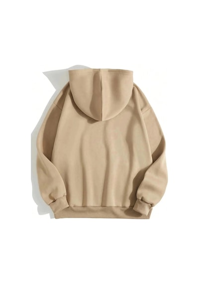 Barlashive Erkek 3 İplik Pamuklu Kapüşonlu Kanguru Cepli Sweatshirt Hoodie - Bej Çok Renkli
