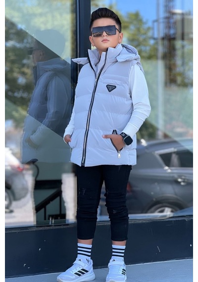 Pina Kids Erkek Çocuk Çıtçıt Kapüşonlu Nova Kumaş Şişme Yelek Ylk3026 Gri