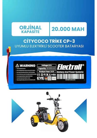 Citycoco Trike Cp-3 Lifepo4 60v 20ah Elektrikli Scooter Bataryası