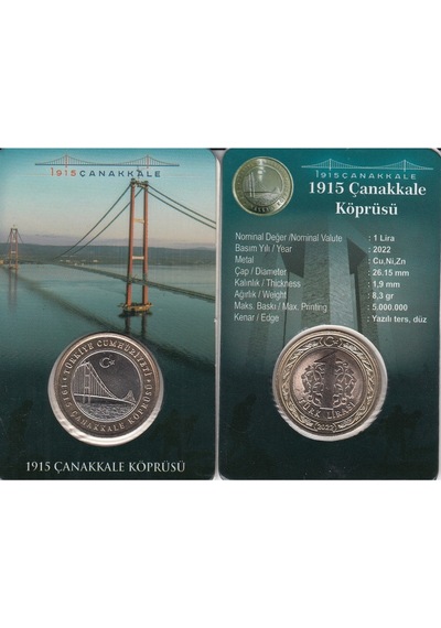 Çanakkale Köprüsü 1915, 1 Lira 2022 Hatıra Para Ve Kiti