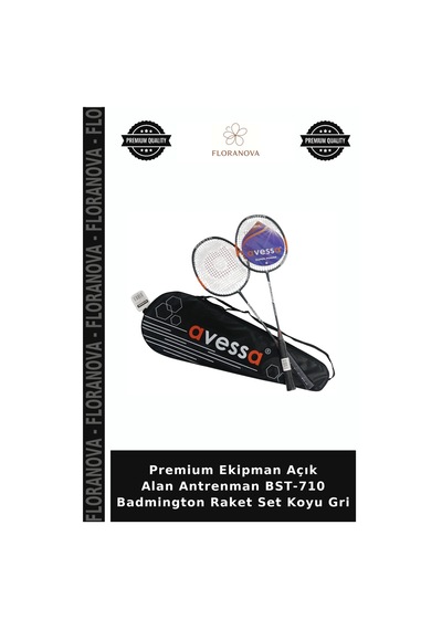 Premium Ekipman Açık Alan Antrenman Bst-710 Badmington Raket Set Koyu Gri