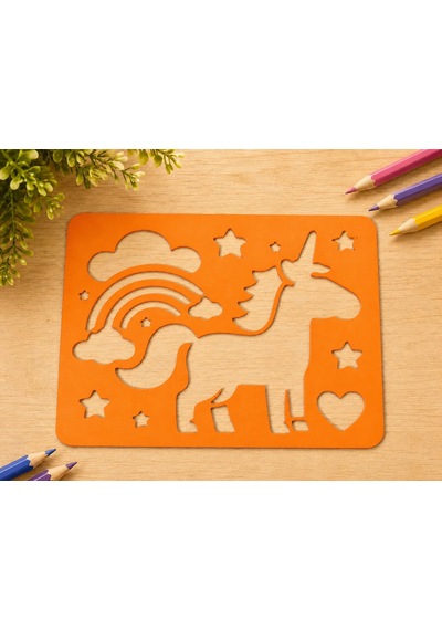 3d Baskı Unicorn Ve Gökkuşağı Çizim Şablonu - Desen Kalıbı - Turuncu