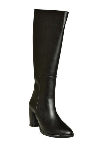 Fox Shoes V965012509 Siyah Kalın Topuklu Kadın Çizme Siyah-Suni Deri