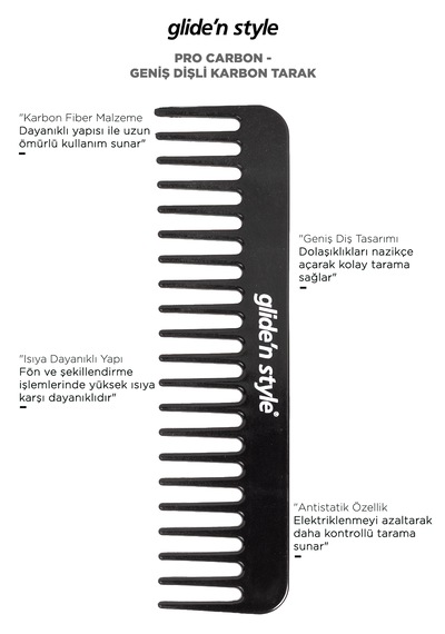 Pro Carbon - Geniş Dişli Karbon Tarak Gs-286