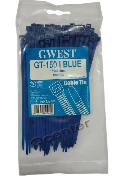 Gwest 3.6x150mm 15cm Mavi Renkli Plastik Kablo Bağı 100 Adet Mavi