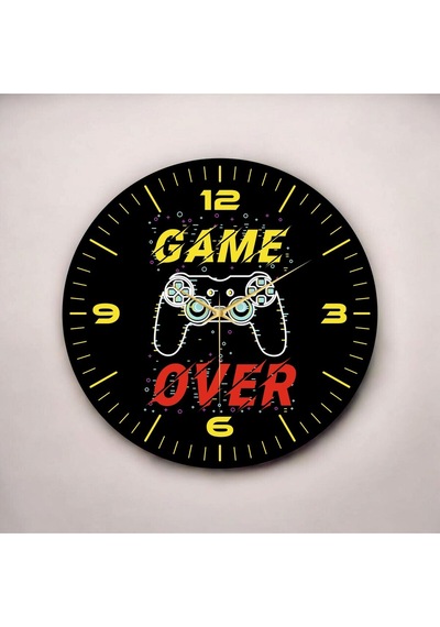 AA Shop Gamer Oyuncu Renkli Baskı Desenli Sayılı Hediyelik Ahşap Sessiz Duvar Saati 50cm ÇOk Renkli