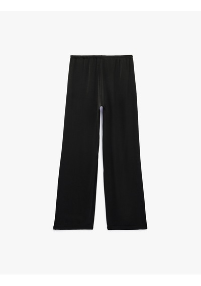 Koton Aerobin Kumaş Straight Fit Cepli Düz Geniş Paça Saten Pantolon Siyah 6sak40384pw