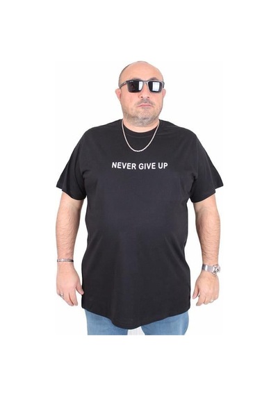 Starbattal Erkek Büyük Beden Sıfır Yaka Tişört Never Give Up 25140 Sıyah Siyah