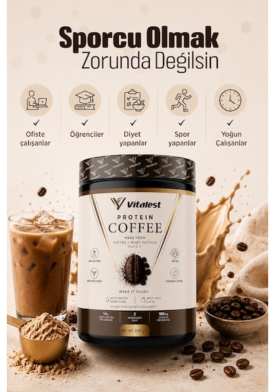 Protein Coffee 200g - Günlük Kahveni İçerken 14g Protein Al Whey Protein Ve Gerçek Kahve Granül