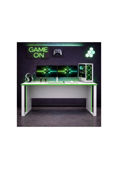 Trex Oyuncu Masası Gaming Bilgisayar Masası Geniş Çalışma Alanlı Modern Pc Masası Beyaz Yeşil Trex Oyuncu Masası Gaming Bilgisayar Masası Geniş Çalışma Alanlı Modern Pc Masası Beyaz Yeşil