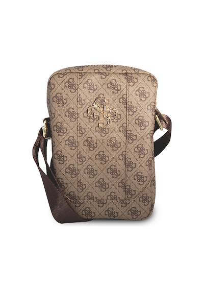 Guess Lisanslı Tablet Çantası Metal Logolu Fermuarlı 8 İnç Çapraz Omuz Askılı Kahverengi