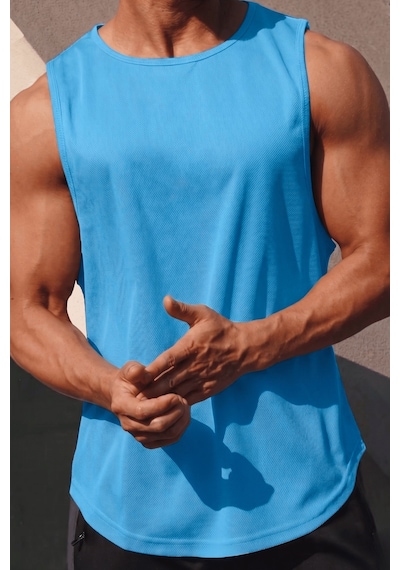 Genius Store Erkek Sporcu Atleti Sıfır Kol Tişört Fitness Gym Antrenman Tişörtü Ter Tutmayan Atlet Sıfırkol-2026 Mavi