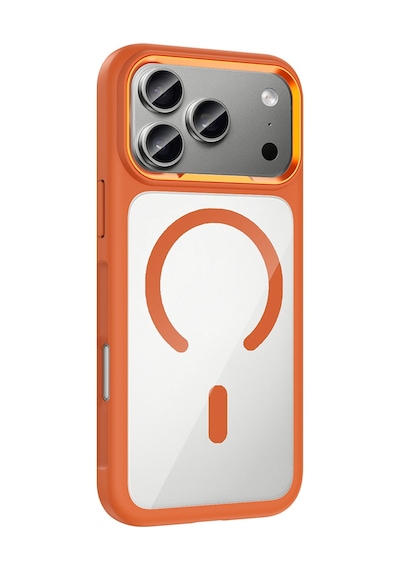 Apple Uyumlu iPhone 17 Pro Max Kılıf M-safe Şarj Özellikli Metal Kamera Çerçeveli Zore Tiko Kapak Turuncu